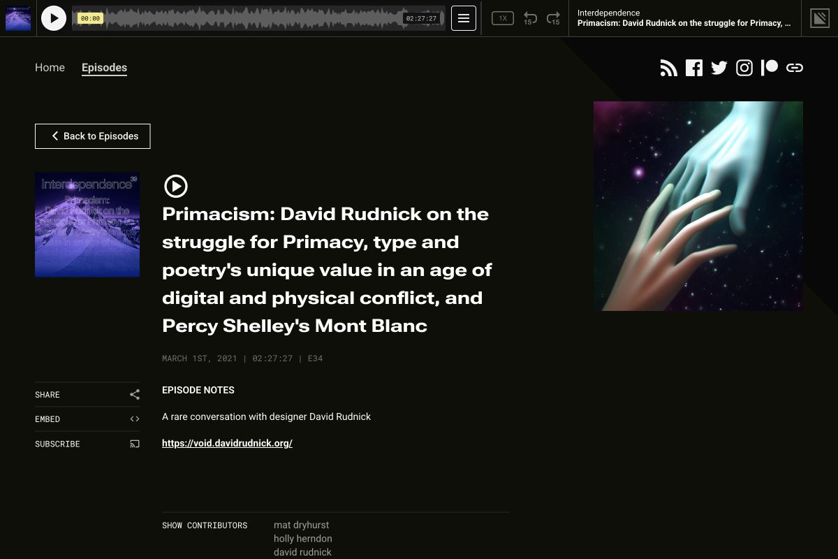 Interdependence episode page for David Rudnick's Primacism conversation